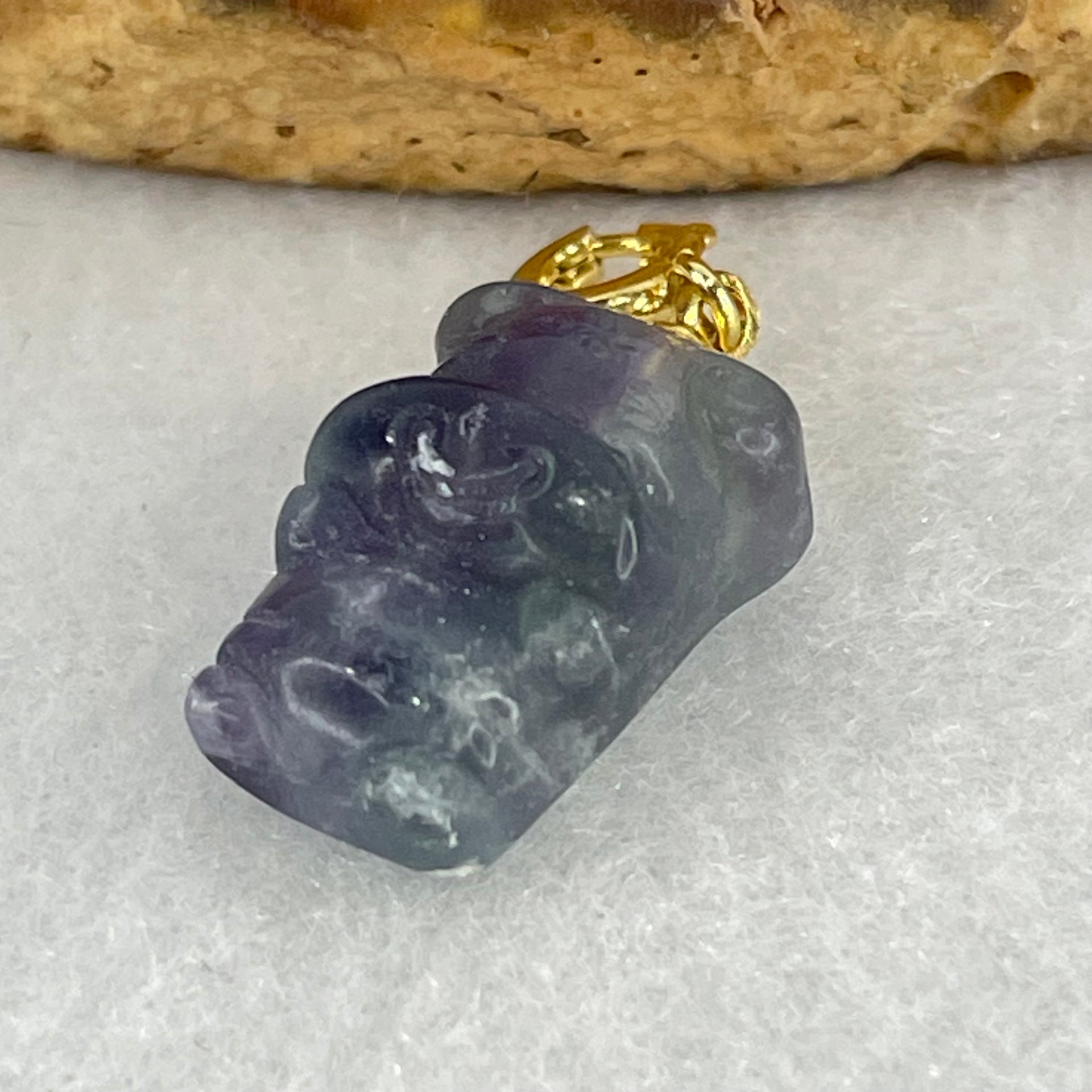 Natural Purple and Green Fluorite Ox Charm Pendant 3.17g 17.2 by 11.6 by 8.1mm - Huangs Jadeite and Jewelry Pte Ltd