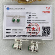 Type A Natural Full Old Mine Spicy Green Jadeite Cabochon 9.1 by 6.8 by 3.5mm Stone for Setting 20.59g (On Silver Earrings Mold) - Huangs Jadeite and Jewelry Pte Ltd