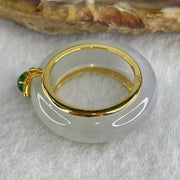 Natural Type A Icy Colorless to White Jadeite Ring with 18k Yellow Gold and Green Jadeite Bead 6.52g 6.8 by 4.5mm US 5.2 HK 11.1 - Huangs Jadeite and Jewelry Pte Ltd