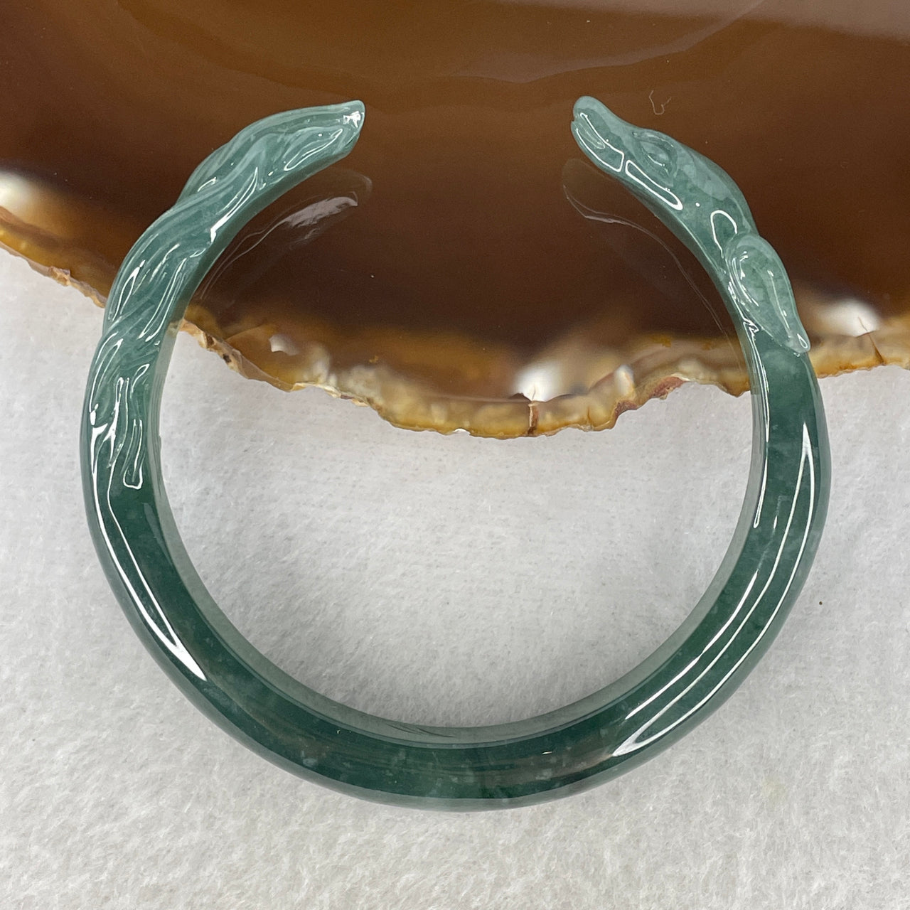 Natural Type A Blueish-Green Jadeite Carved Bangle | 59.0mm Mystical "Nine-Tailed Fox" | Close to Perfect Hand-Sculpted "Fei Cui" Round Wrist Heirloom (36.91g 11.2x8.2mm)