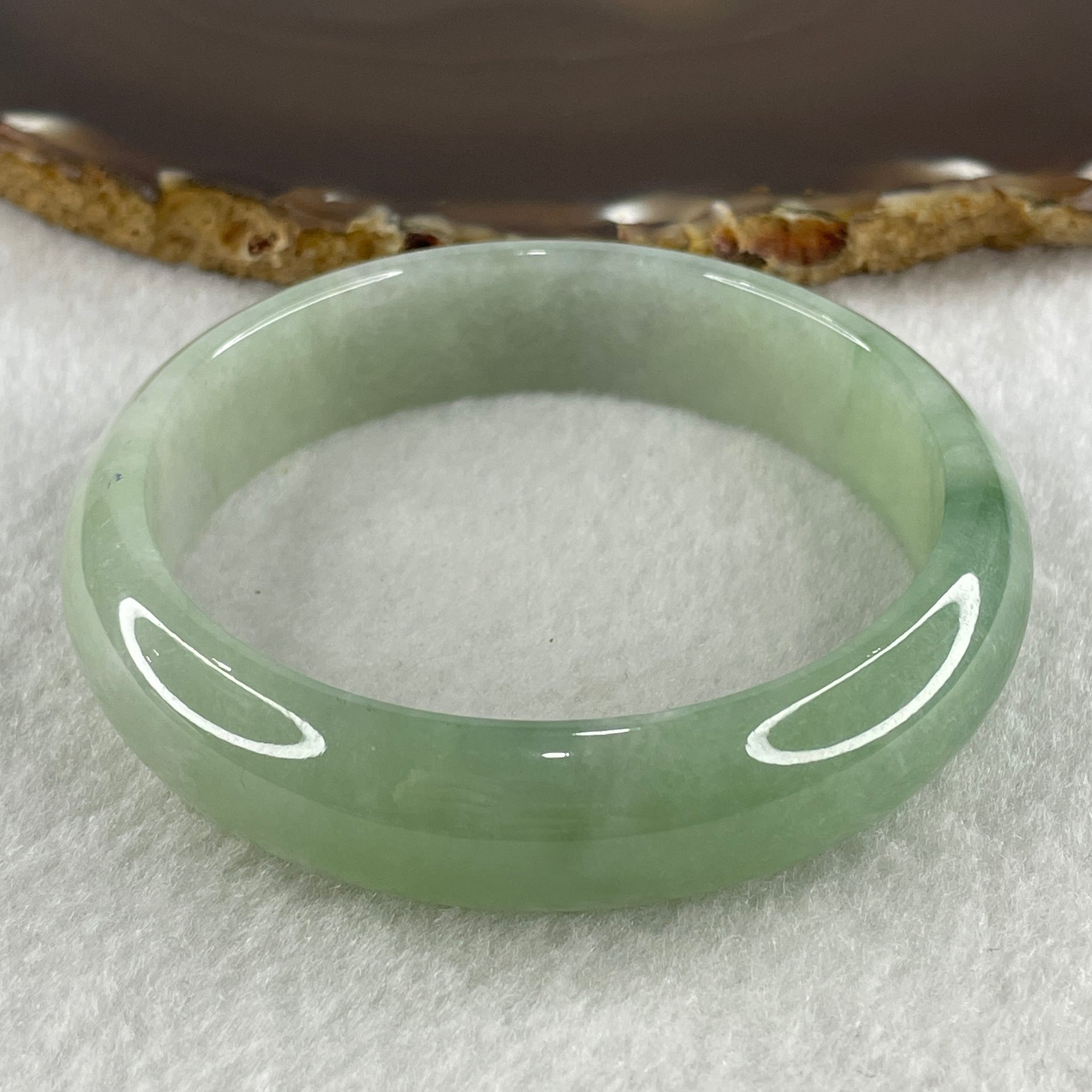 Certified Type A Natural Jelly Light Green with Green Jadeite Bangle 56.69g Inner Diameter 59.0cm 14.7 by 7.3mm (Close to Perfect) - Huangs Jadeite and Jewelry Pte Ltd