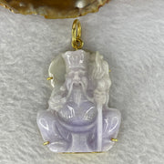 Pre-Love Type A Lavender Jadeite Tu Di Gong in 916 Yellow Gold Setting Large Clasp Inner Diameter 9.3mm suitable for very thick Gold Chain - Huangs Jadeite and Jewelry Pte Ltd