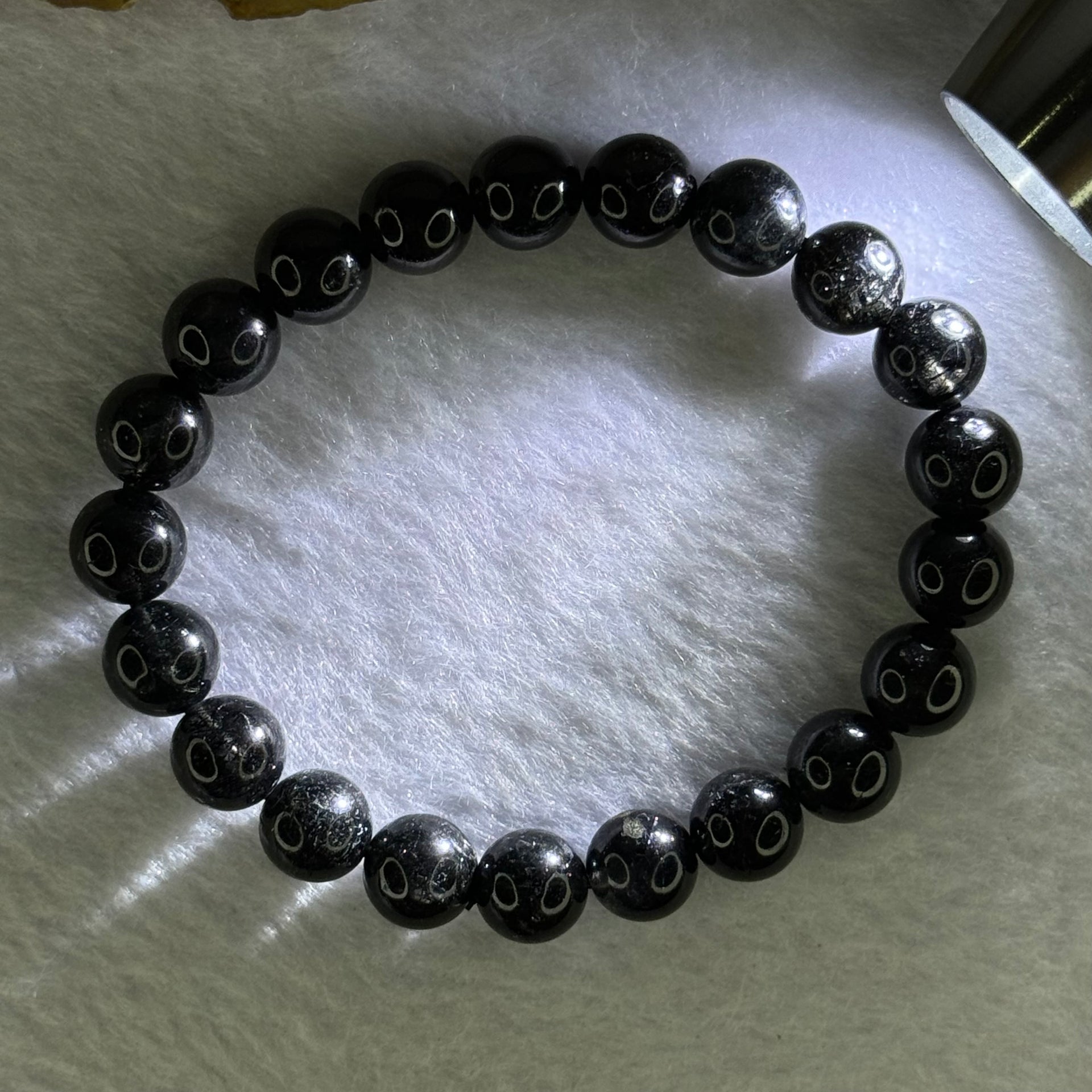 Natural Black Rutilated Quartz Beads Bracelet 天然黑发水晶手链 23.53g 16cm 9.4mm 21 Beads - Huangs Jadeite and Jewelry Pte Ltd