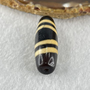 Natural Powerful Tibetan Old Oily Black with Yellowish White Agate 4 Lines Bead Heavenly Master (Tian Zhu) 10.29g 39.2 by 13.0mm - Huangs Jadeite and Jewelry Pte Ltd