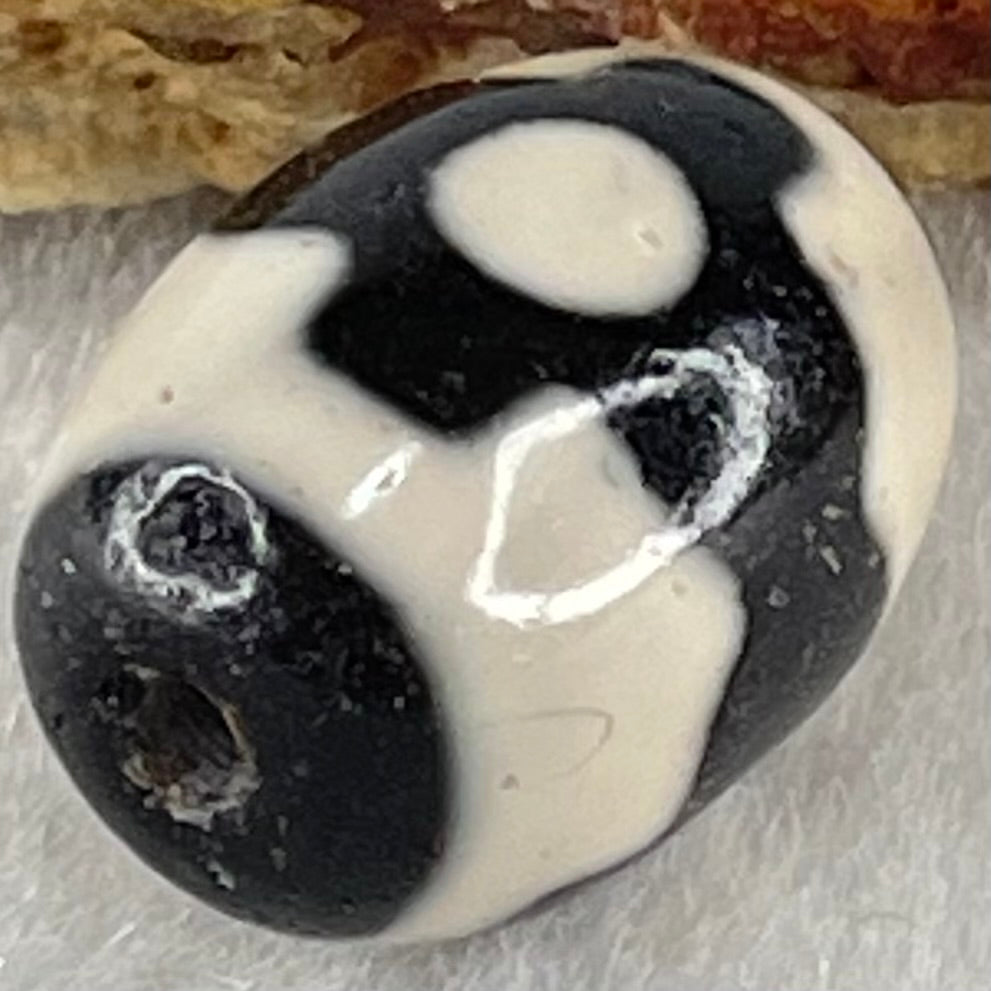 Natural Powerful Tibetan Old Oily Dark Brown With White Agate 3 Eyes Dzi Bead Heavenly Master (Tian Zhu) 三眼天诛 4.36g 17.7 by 12.9mm - Huangs Jadeite and Jewelry Pte Ltd