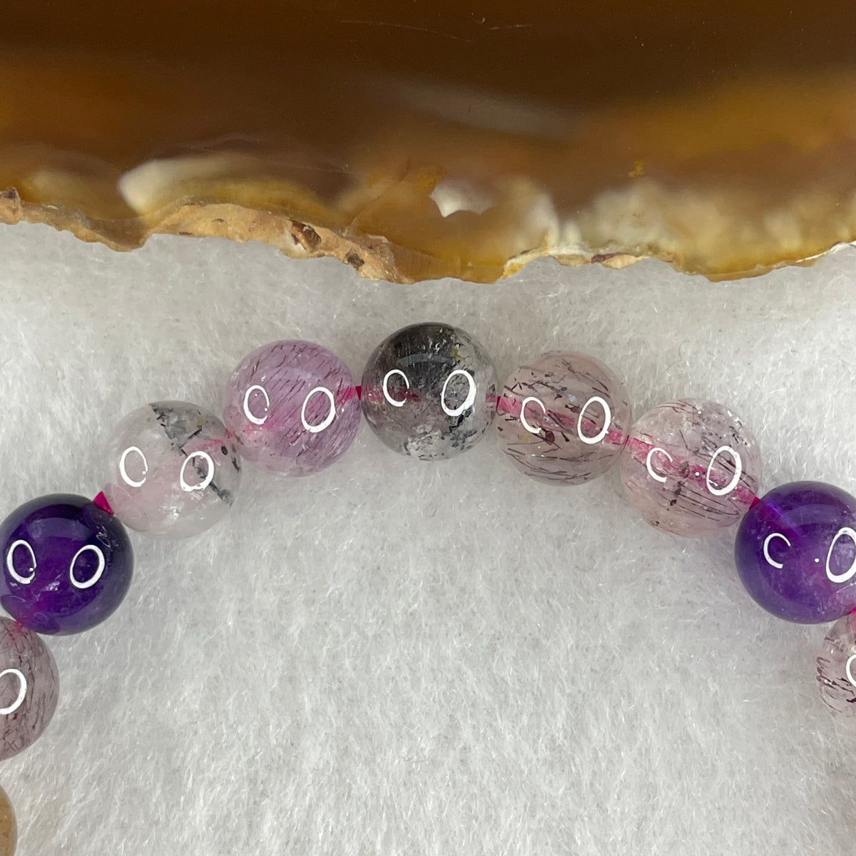Certified Above Average Grade Natural Super 7 Crystal Beads Bracelet | 7.9mm Sacred 7-Mineral Synergy Power (14.99g | 15cm Wrist Sizing | 24 Beads)