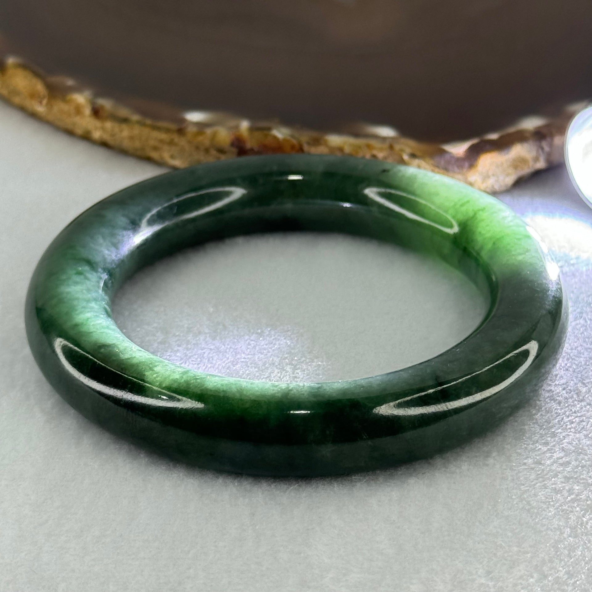 Type A Dark Green with Emerald Green Spots Jadeite Bangle Internal Diameter 55.2mm 87.66g 12.4 by 12.7mm (Slight Internal Lines) - Huangs Jadeite and Jewelry Pte Ltd