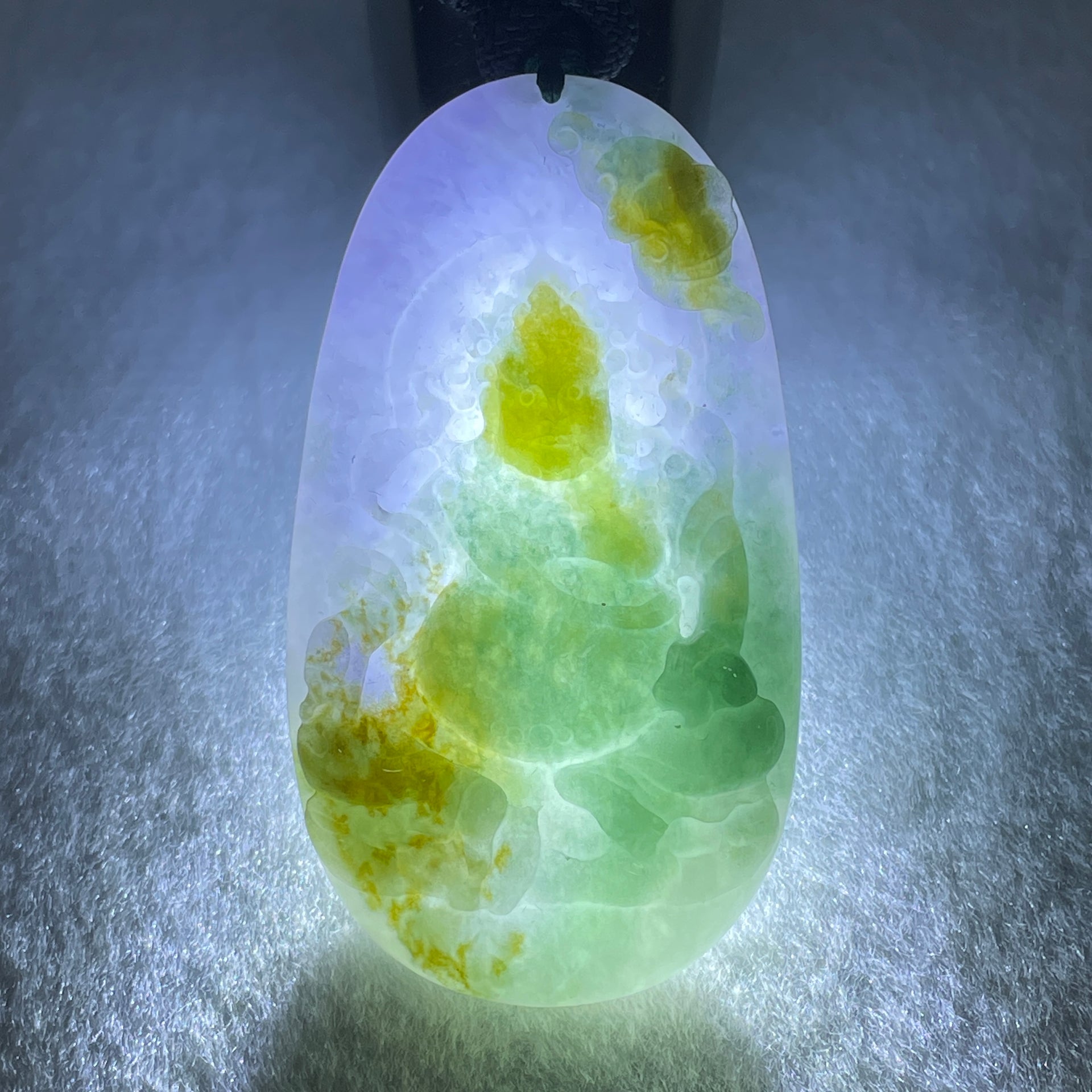 Grand Master Type A Lavender with Blueish Green and Yellowish Brown Jadeite Huang Cai Shen Chinese God of Wealth with Bat 38.89g 59.6 by 33.0 by 7.0mm - Huangs Jadeite and Jewelry Pte Ltd