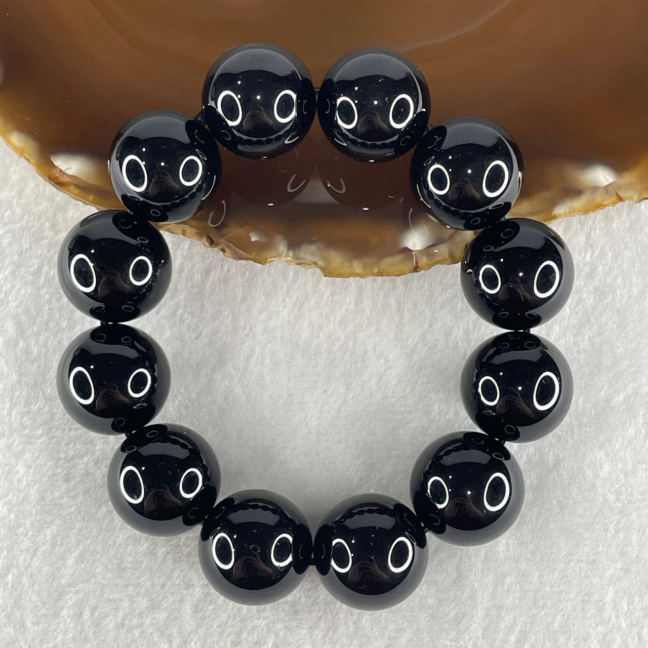 Natural Black Moldavite Meteorite Crystal Beads Bracelet 88.57g 16cm 18.3mm 12 Beads