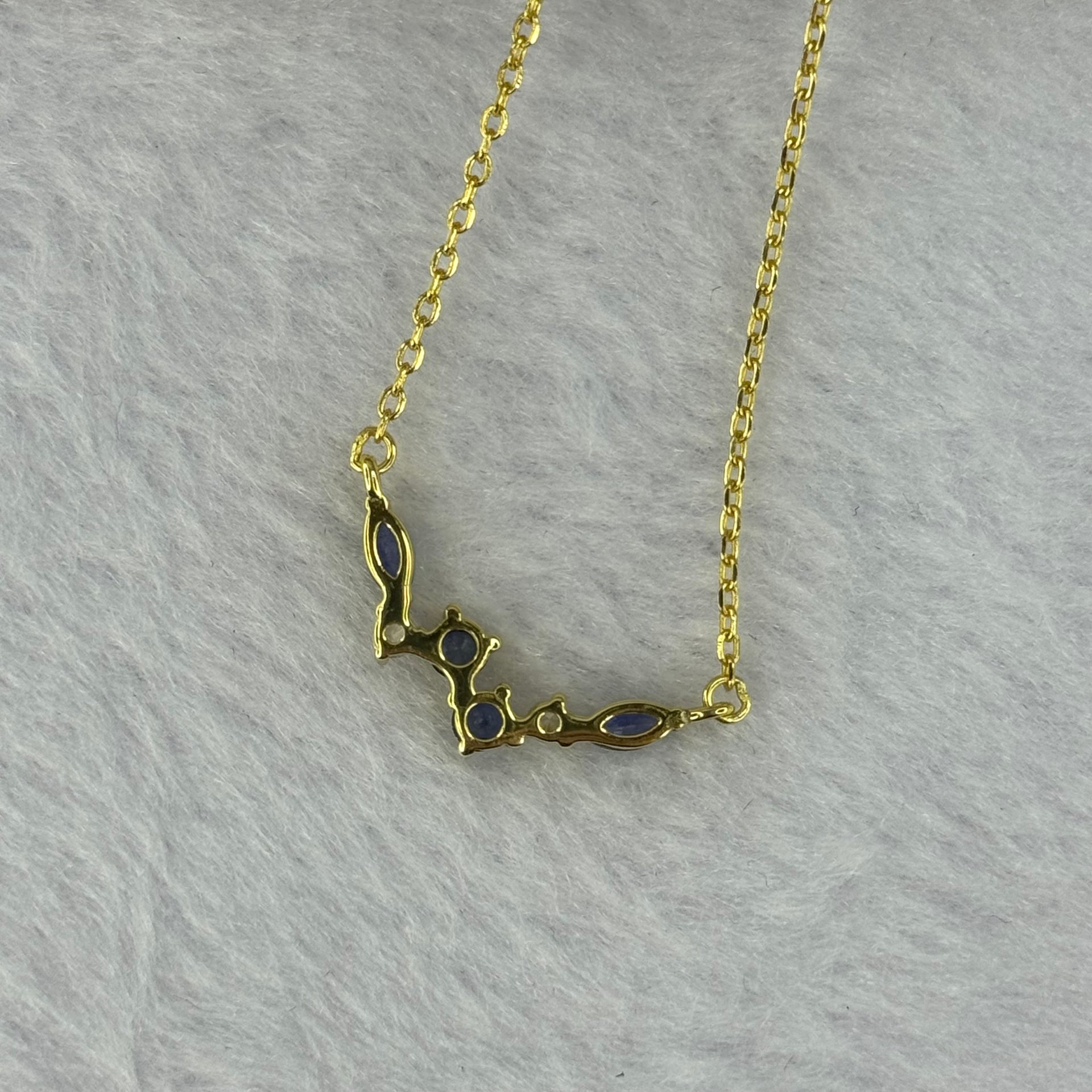 Natural Sapphires in 925 Silver Gold Color Necklace (Adjustable Size) 2.60g Each stone approx 4.8 by 2.7 by 2.4mm - Huangs Jadeite and Jewelry Pte Ltd