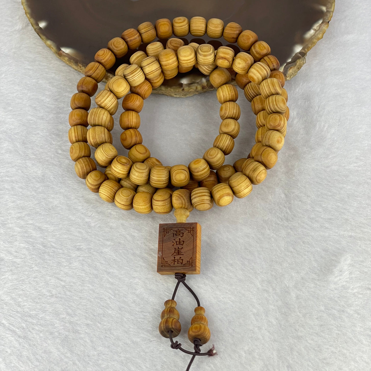 Natural High Oil Content Yabai Wood 高油崖柏 Beads Necklace 34.41g 9.3mm 107 Beads Pendant 20.1 by 16.4 by 5.8 mm - Huangs Jadeite and Jewelry Pte Ltd