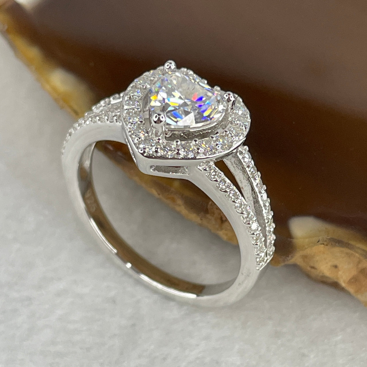 Natural 1-Carat Heart-Cut Moissanite Statement Ring | Solid S925 Sterling Silver | US Size 7.5 (HK 16.5) | Romantic "Eternal Devotion" Hidden Halo Solitaire Luxury Ring (3.40g, 7.0x6.9x1.5mm)