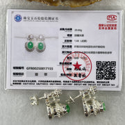 Type A Natural Apple Green Jadeite Cabochon 8.1 by 6.2 by 3.0mm Stone for Setting 20.60g (On Silver Earring Mold) - Huangs Jadeite and Jewelry Pte Ltd