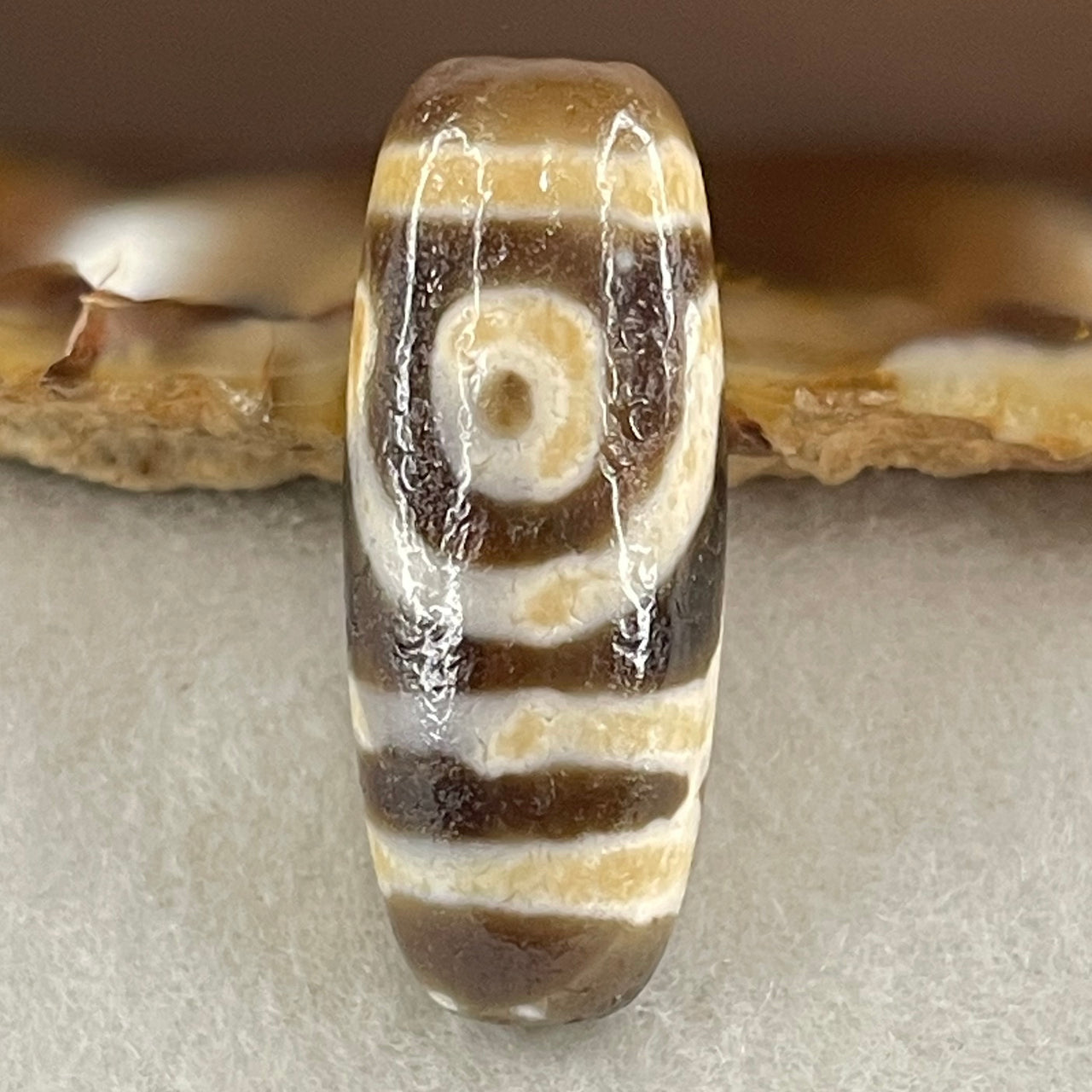 Natural Powerful Tibetan Old Oily Agate One Eye With Thousand Hand Guan Yin Dzi Bead Heavenly Master (Tian Zhu) 5.31g 28.2 by 11.2mm - Huangs Jadeite and Jewelry Pte Ltd