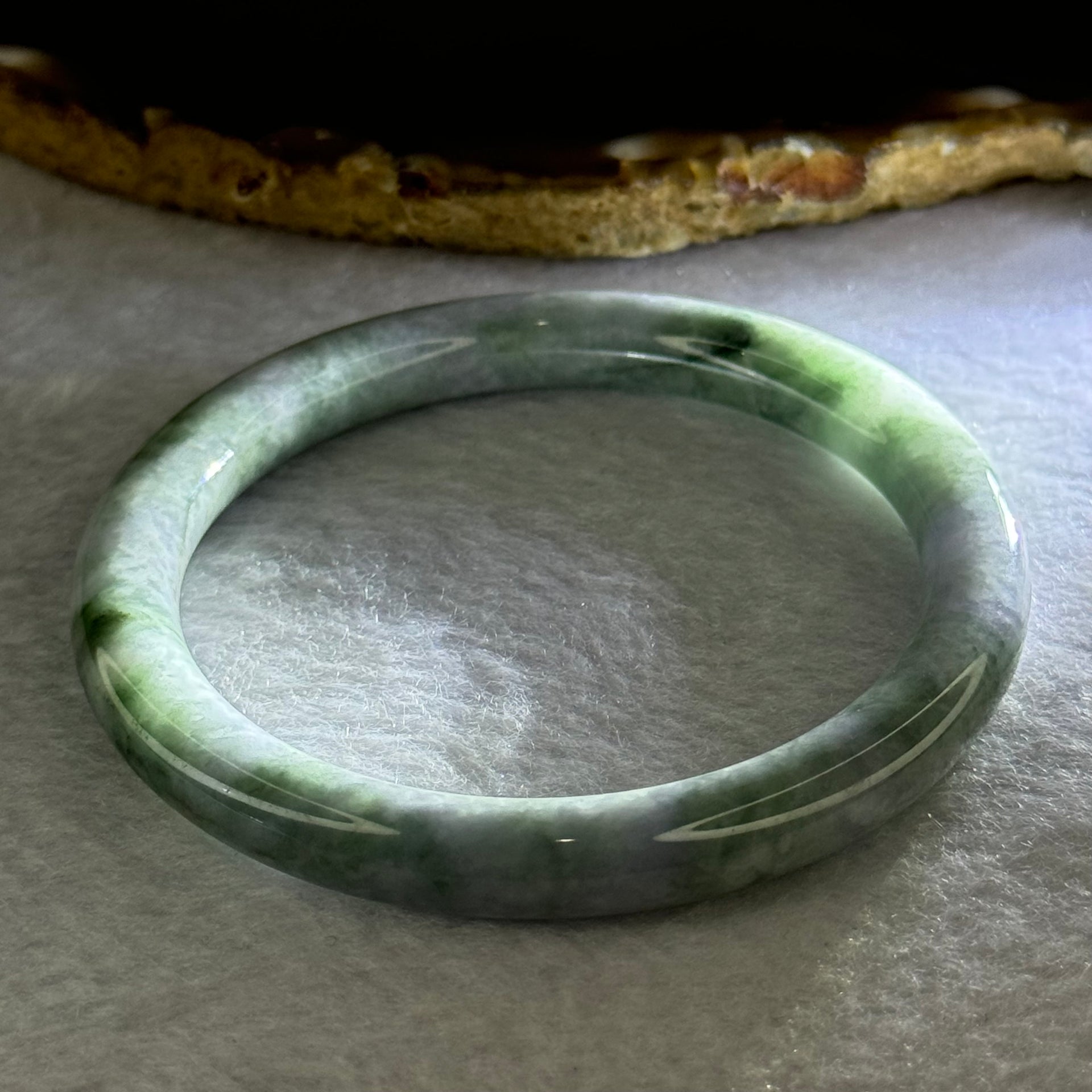 Type A Deep Lavender and Green Piao Hua Jadeite Bangle 34.03g Internal Diameter 55.8mm 8.0 by 8.0mm (Internal Line) - Huangs Jadeite and Jewelry Pte Ltd