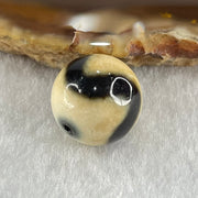 Natural Powerful Tibetan Old Oily Yellowish White with Black Agate Tiger Tooth Daluo Dzi Bead Heavenly Master (Tian Zhu) 虎呀天诛 3.56g 13.7mm - Huangs Jadeite and Jewelry Pte Ltd