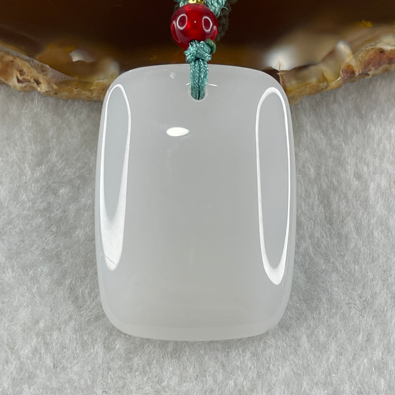 Natural White Agate Wu Shi Pai Pendant 11.85g 34.1 by 24.9 by 8.1mm - Huangs Jadeite and Jewelry Pte Ltd