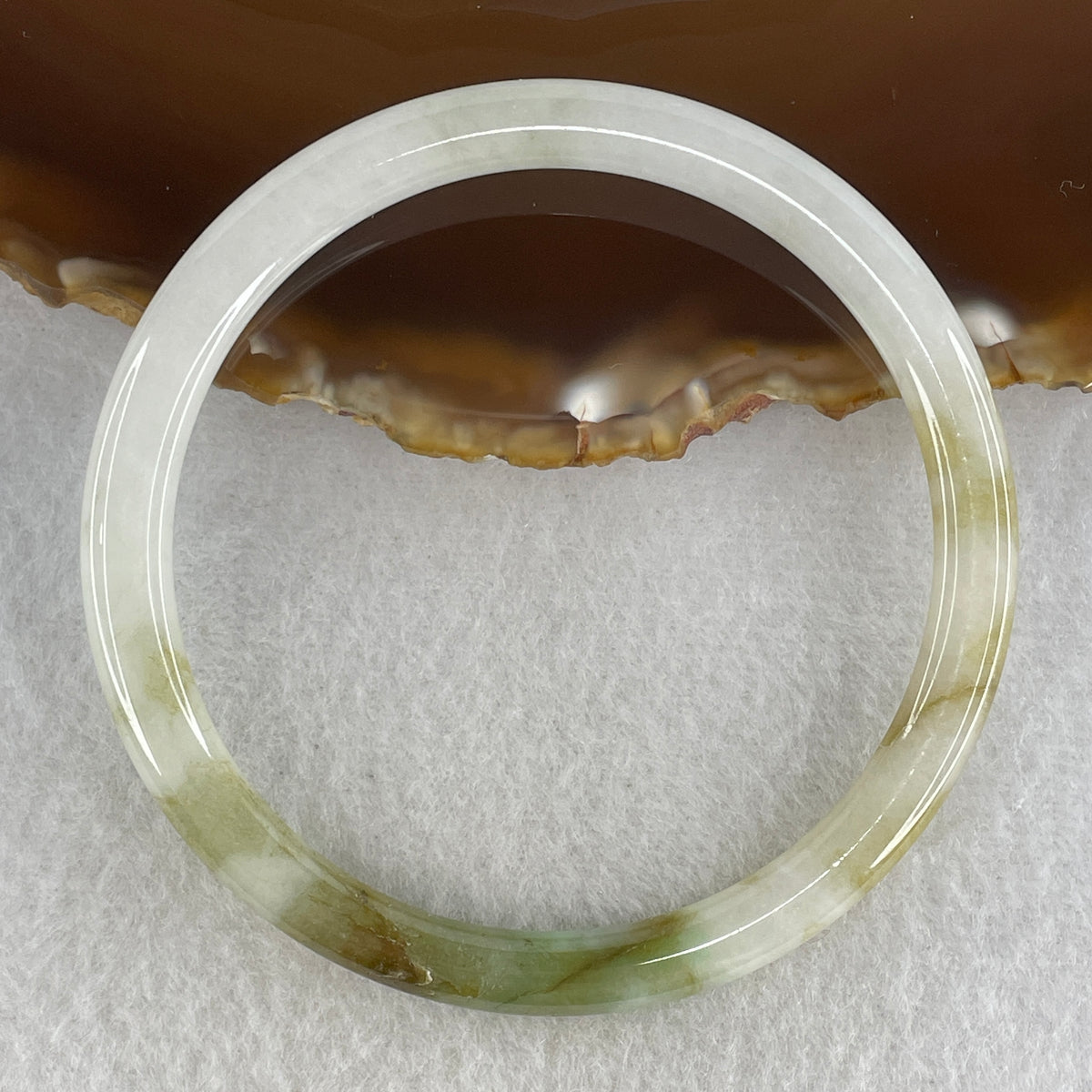 Certified Natural Type A Near White & Yellowish Green Jadeite Bangle | 60.0mm Inner Diameter (19.81g 5.2x6.8mm | External Line | Abundance & Pure Heart Harmony) - Huangs Jadeite and Jewelry Pte Ltd