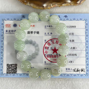 Type A Light Green Light Lavender Jadeite Beads Bracelet 81.20g 17cm 14.9mm 15 Beads (Slight Internal Lines) - Huangs Jadeite and Jewelry Pte Ltd