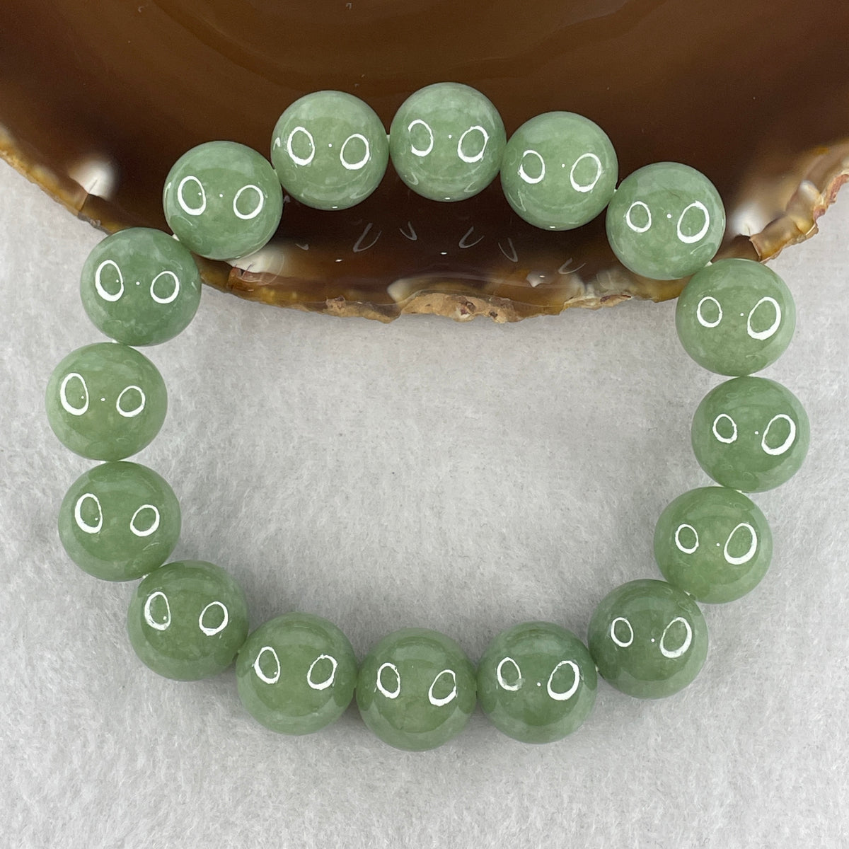 Natural Type A Green Jadeite Beads Bracelet | 17cm Strand of 16 Beads 13.4mm (66.31g | Sovereign Abundance, Health & Heart Vitality)