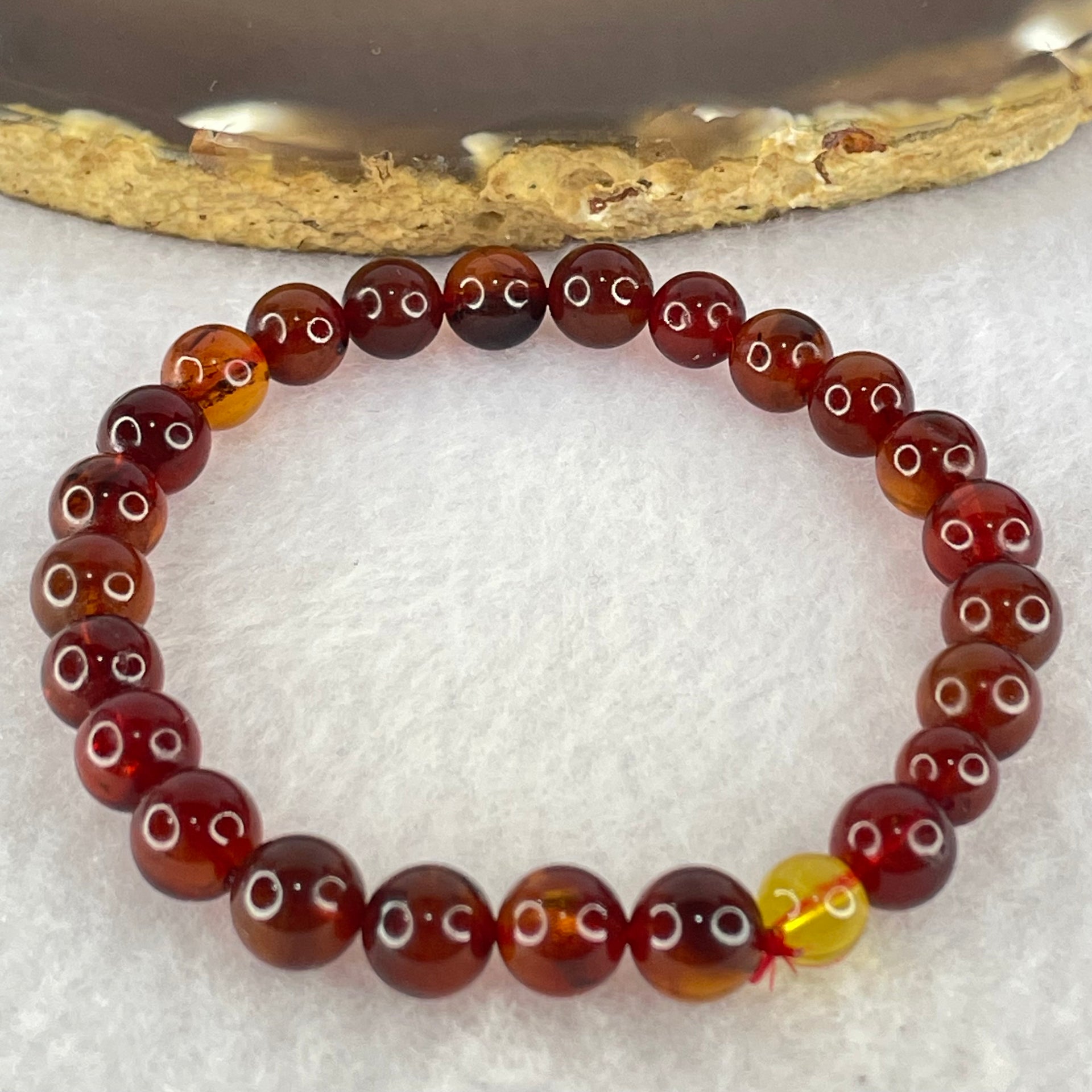 Natural Blood Red Amber Beads Bracelet 5.06g 15cm 7.4mm 25 Beads - Huangs Jadeite and Jewelry Pte Ltd
