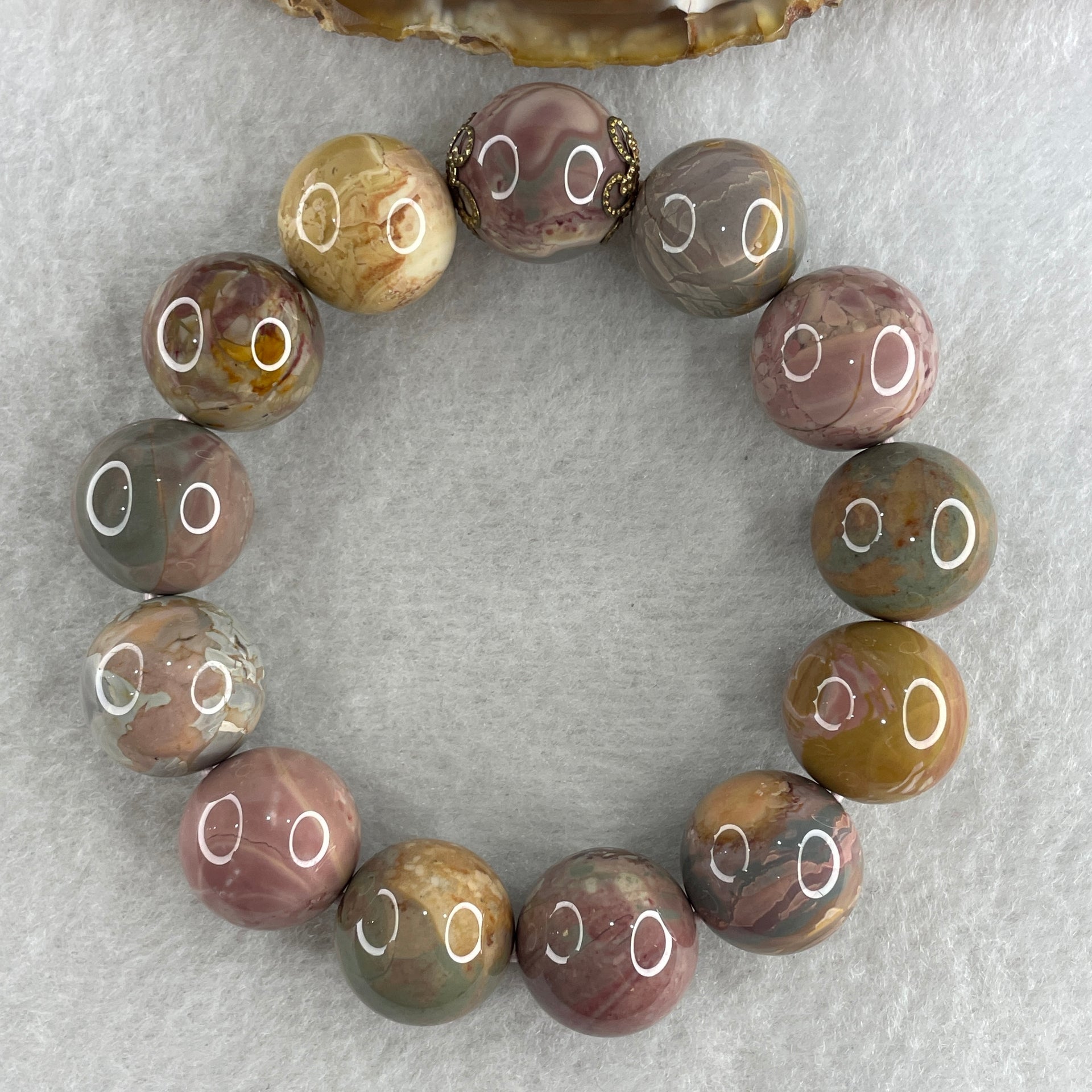 Natural Alashan Agate Greyish Pink Beads Bracelet 62.19g 15cm 15.7mm 13Beads - Huangs Jadeite and Jewelry Pte Ltd