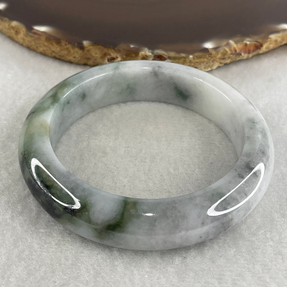 Natural Type Lavender with Wuji Grey and Dark Green Piao Hua Jadeite Bangle 70.71g Inner Diameter 55.4mm 14.0 by 9.5mm (Slight External Rough) - Huangs Jadeite and Jewelry Pte Ltd