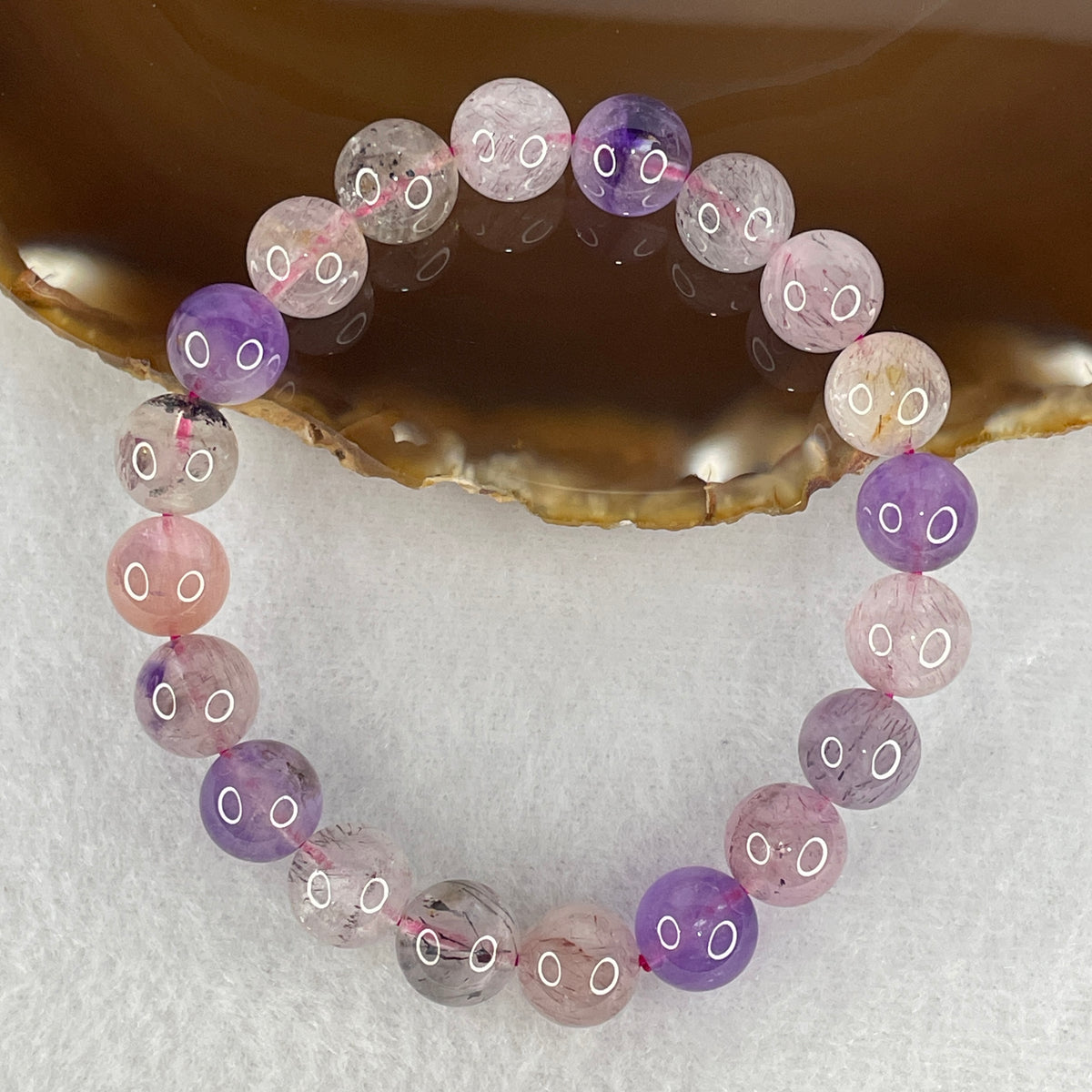 Certified Above Average Grade Natural Super 7 Crystal Beads Bracelet | 10.3mm Sacred 7-Mineral Synergy Statement Power (29.00g | 16.5cm Wrist Sizing | 20 Beads)
