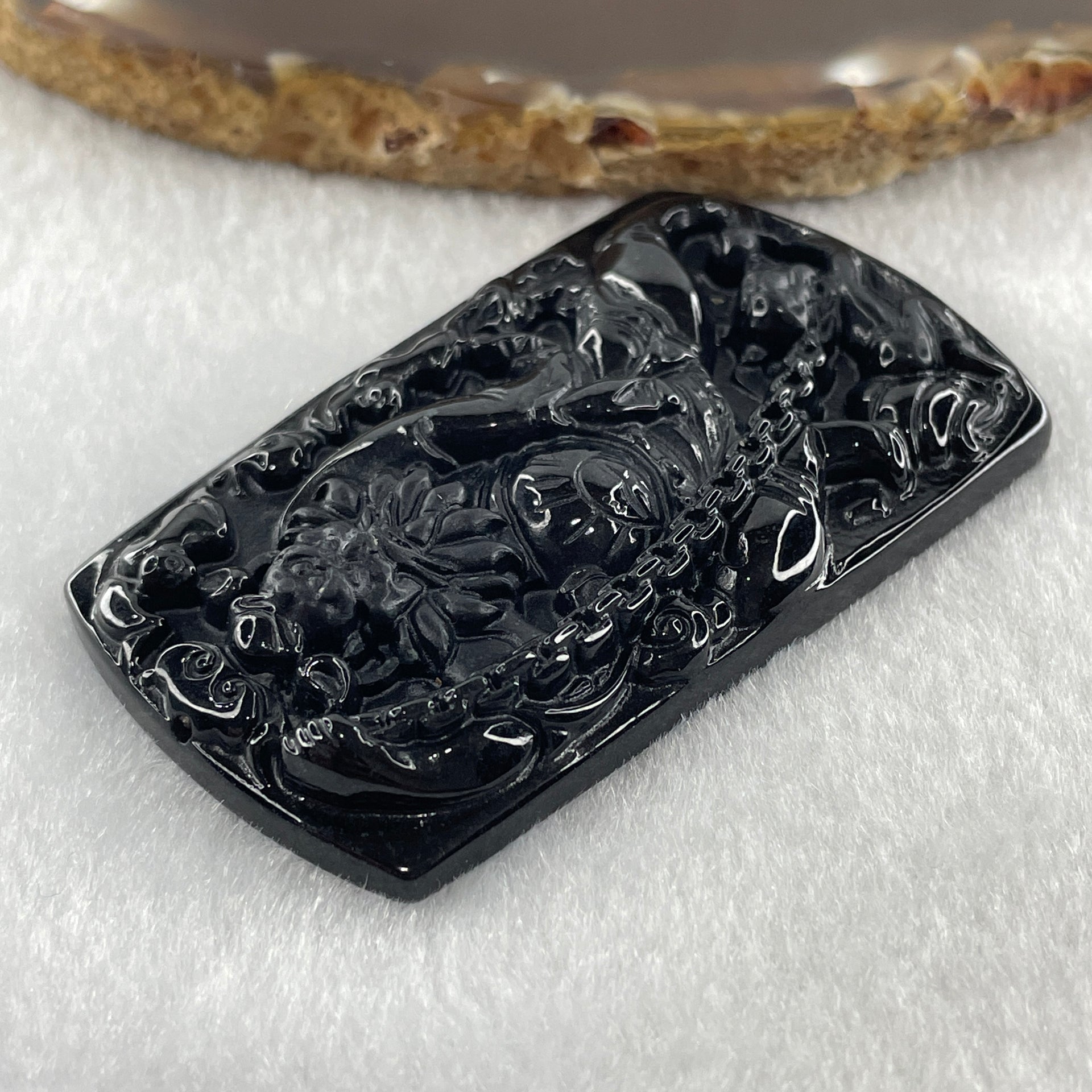 Type A Opaque to Partial Translucent Black Omphacite Jadeite Zhong Kui Pendant 27.73g 61.3 by 37.4 by 8.9mm - Huangs Jadeite and Jewelry Pte Ltd