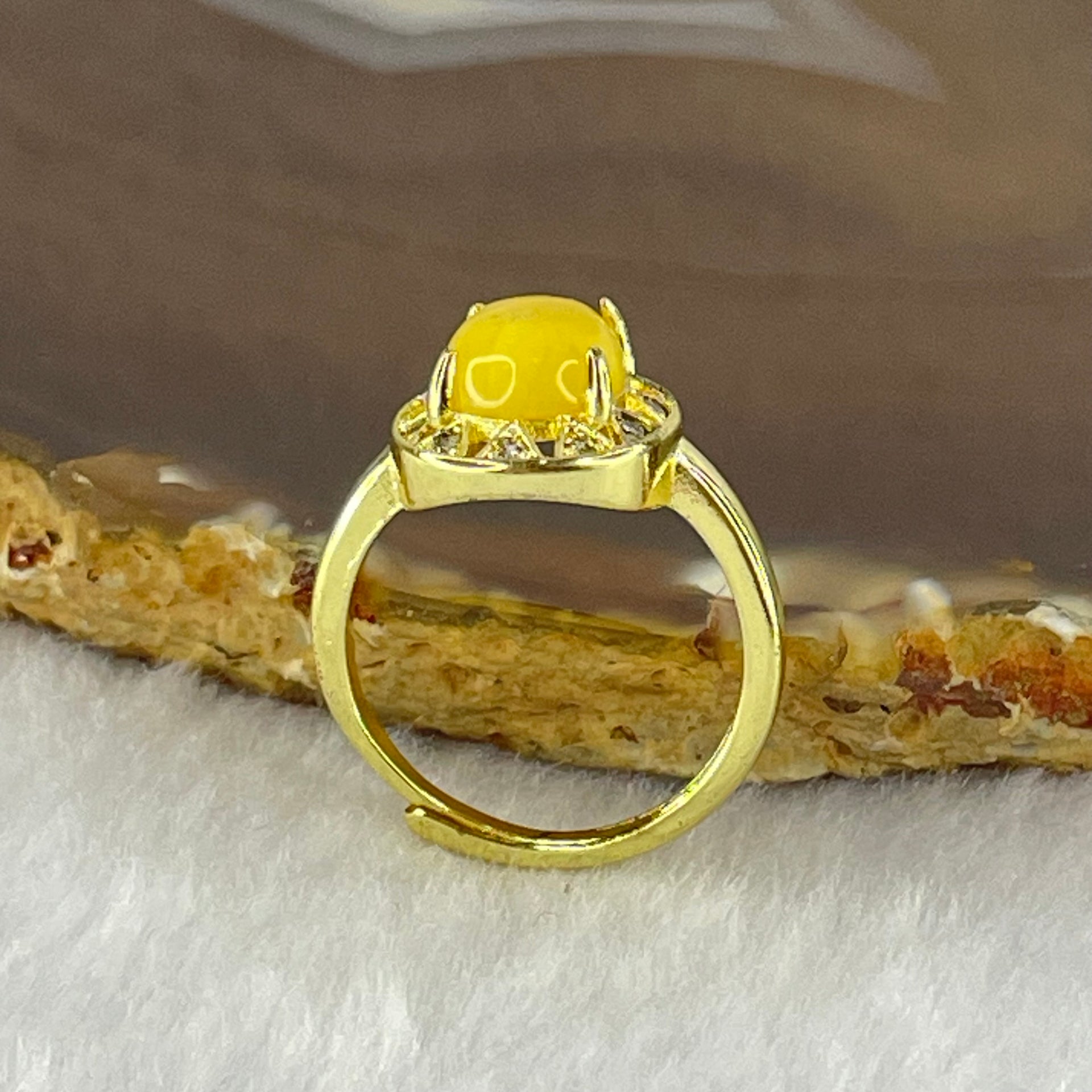 Natural Butterscotch Amber in  S925Sliver Gold Color Ring (Adjustable Size) 2.83g 9.9 by 7.9 by 4.0mm - Huangs Jadeite and Jewelry Pte Ltd