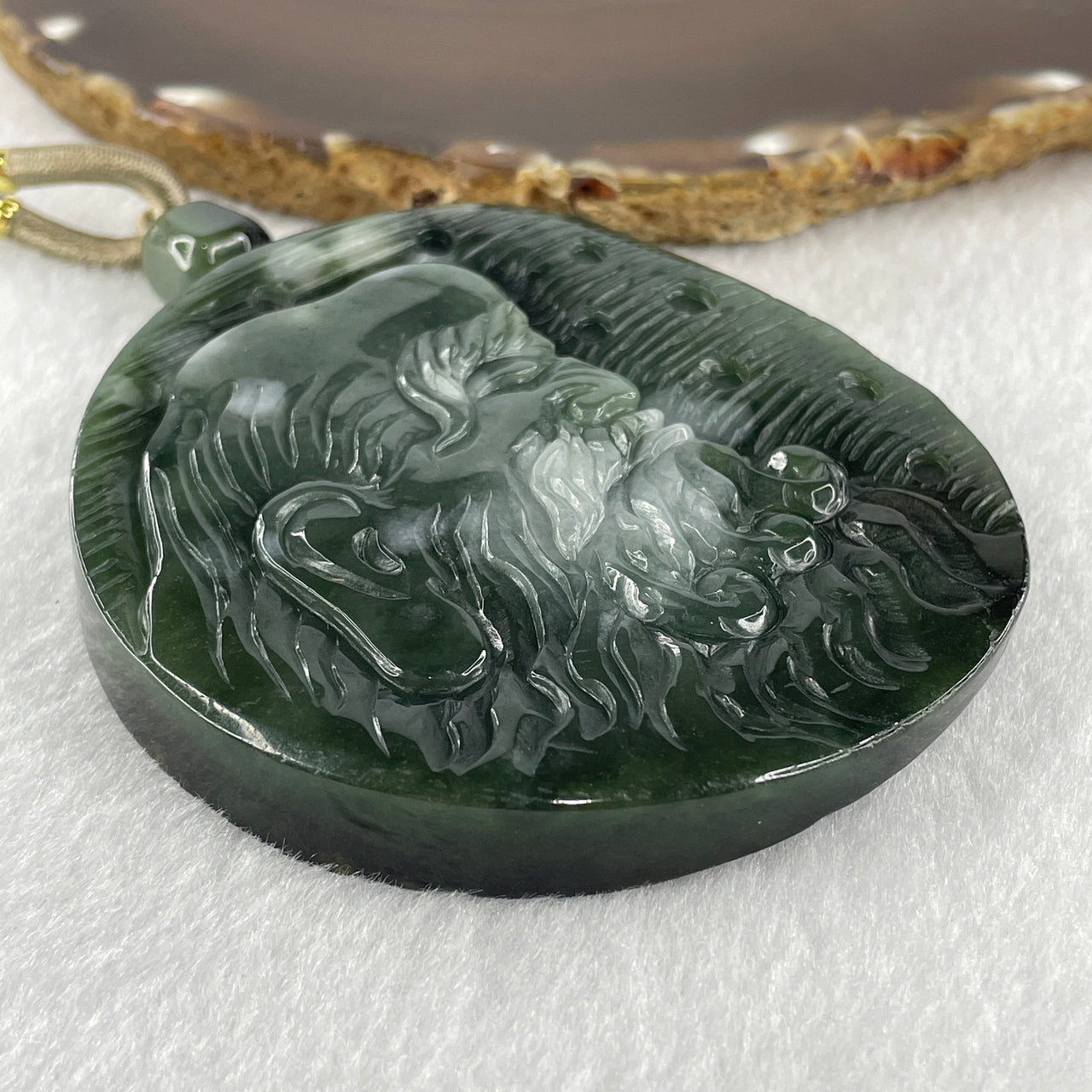 Natural Type A Blueish Green with Dark Brown Jadeite Da Mo Pendant 149.65g 77.1 by 68.1 by 13.5mm