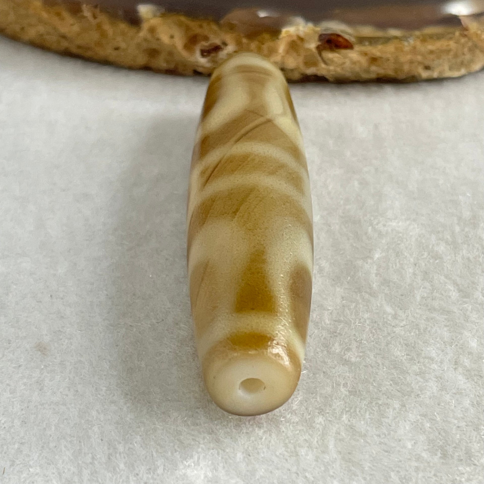 Natural Powerful Tibetan Old Oily Agate 2-Eye Vajra with 4 Hearts Dzi Bead Heavenly Master (Tian Zhu) 二眼天珠 18.73g 58.2 by 14.5mm - Huangs Jadeite and Jewelry Pte Ltd