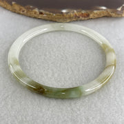 Certified Natural Type A Near White & Yellowish Green Jadeite Bangle | 60.0mm Inner Diameter (19.81g 5.2x6.8mm | External Line | Abundance & Pure Heart Harmony) - Huangs Jadeite and Jewelry Pte Ltd