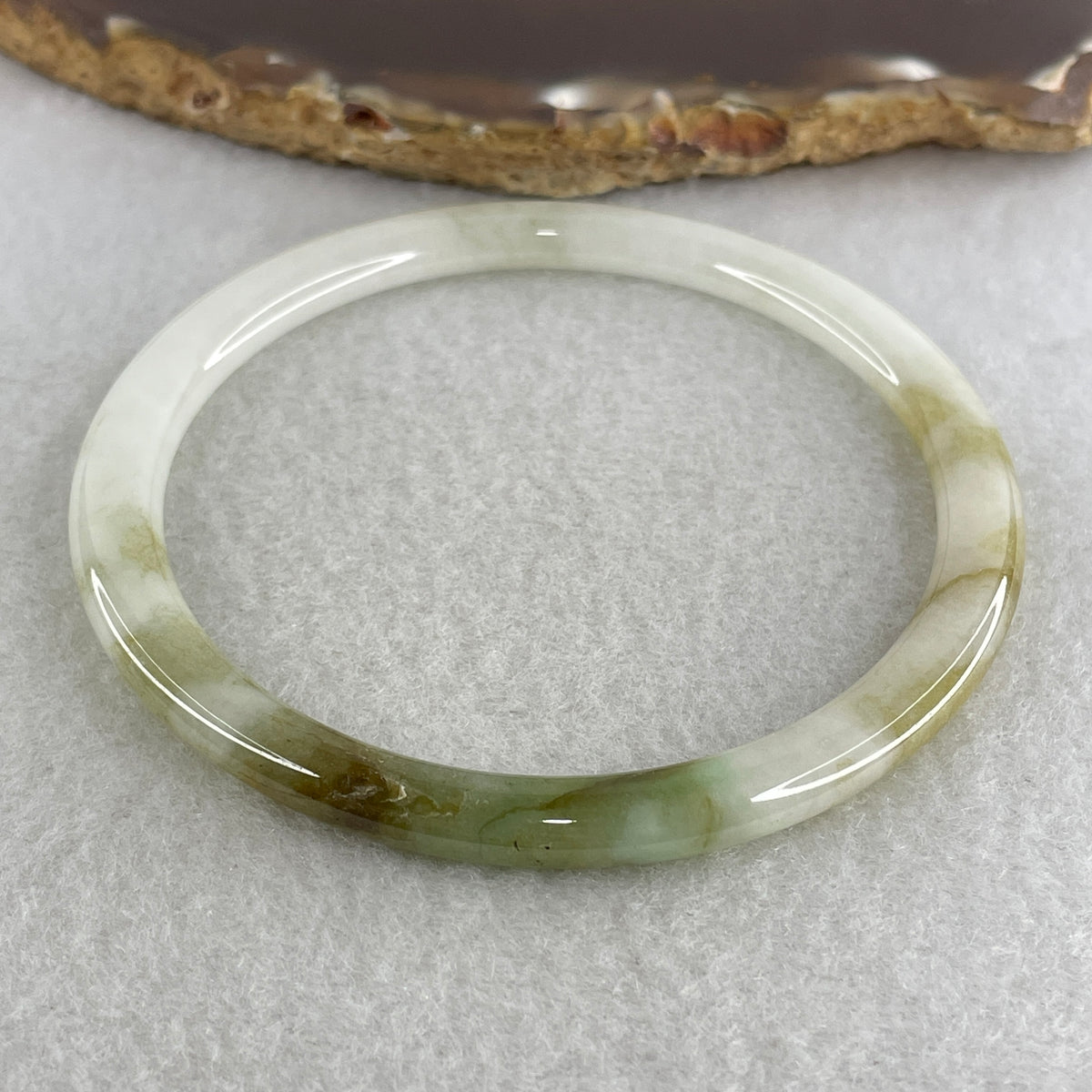Certified Natural Type A Near White & Yellowish Green Jadeite Bangle | 60.0mm Inner Diameter (19.81g 5.2x6.8mm | External Line | Abundance & Pure Heart Harmony) - Huangs Jadeite and Jewelry Pte Ltd