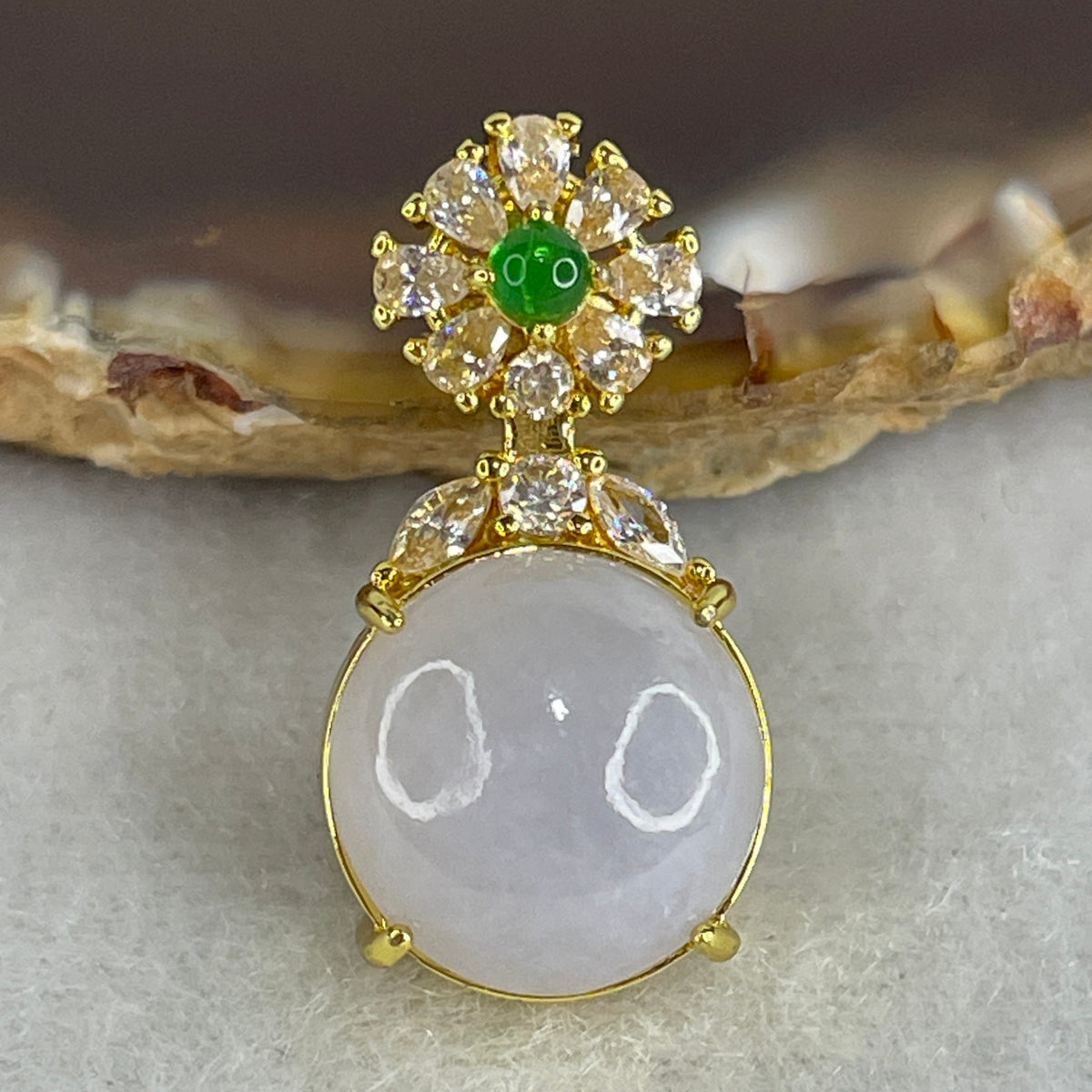 Natural Type A Lavender Jadeite Cabochon Pendant in Gold-Colored S925 Silver | (4.80g | 12.2 x 5.0mm | Noble Elegance & Abundance Anchor, Feng Shui Prosperity Pendant) - Huangs Jadeite and Jewelry Pte Ltd