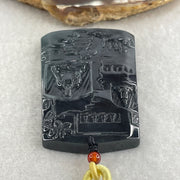 Natural Type A Wuji Grey with Blueish Green Jadeite Buddha on Shan Shui & Gui Ren Pendant | (51.77g | 62.0 x 40.8 x 7.8mm | Joy, Infinite Wealth & Noble Benefactor Anchor, Feng Shui Sovereign Masterpiece) - Huangs Jadeite and Jewelry Pte Ltd