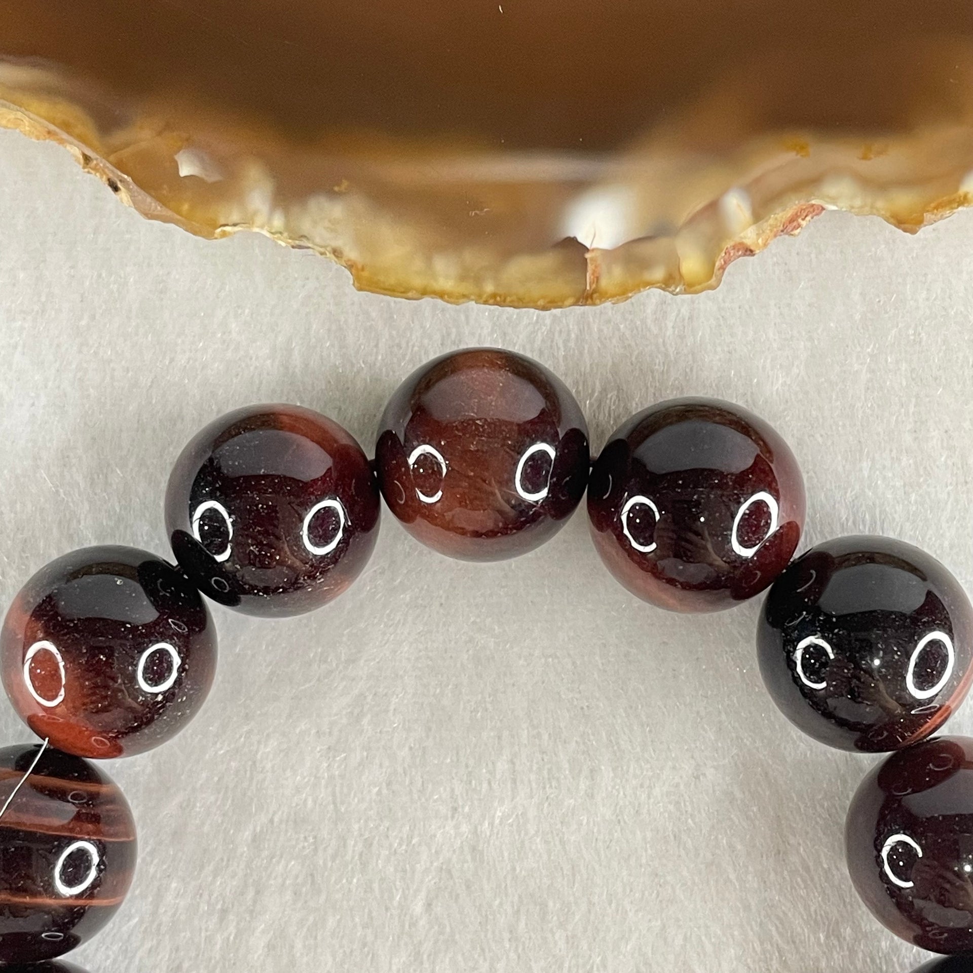Natural Red Tiger's Eye Quartz Beads Bracelet 59.15g 16.5cm 14.2mm 15 Beads - Huangs Jadeite and Jewelry Pte Ltd