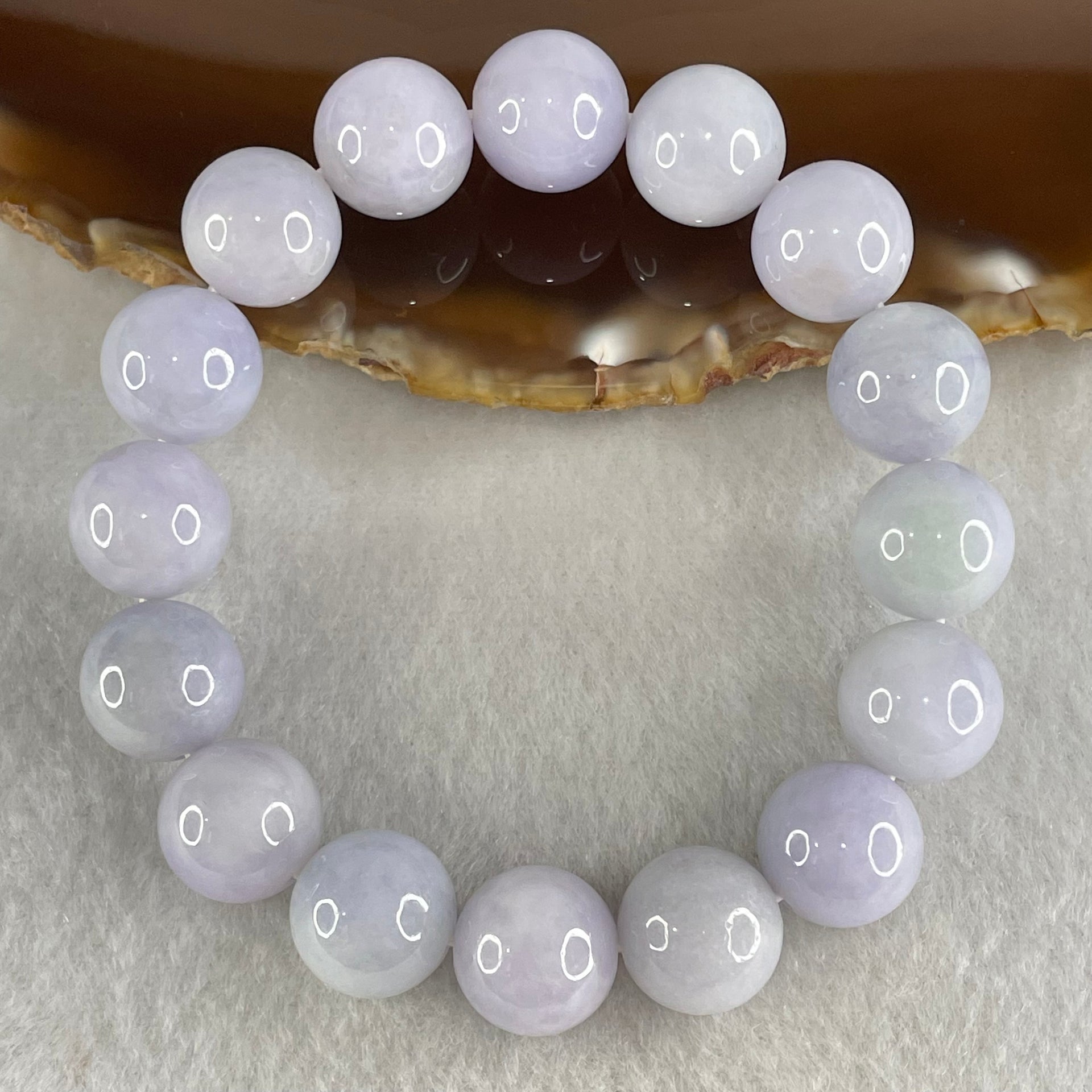 Type A Lavender Jadeite Beads Bracelet 52.68g 15.5cm 12.5mm 16 Beads - Huangs Jadeite and Jewelry Pte Ltd