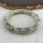 Natural Icy Green with White Flower Agate Bangle 39.69g Internal Diameter 61.3mm 11.8 by 7.7mm (Perfect) - Huangs Jadeite and Jewelry Pte Ltd