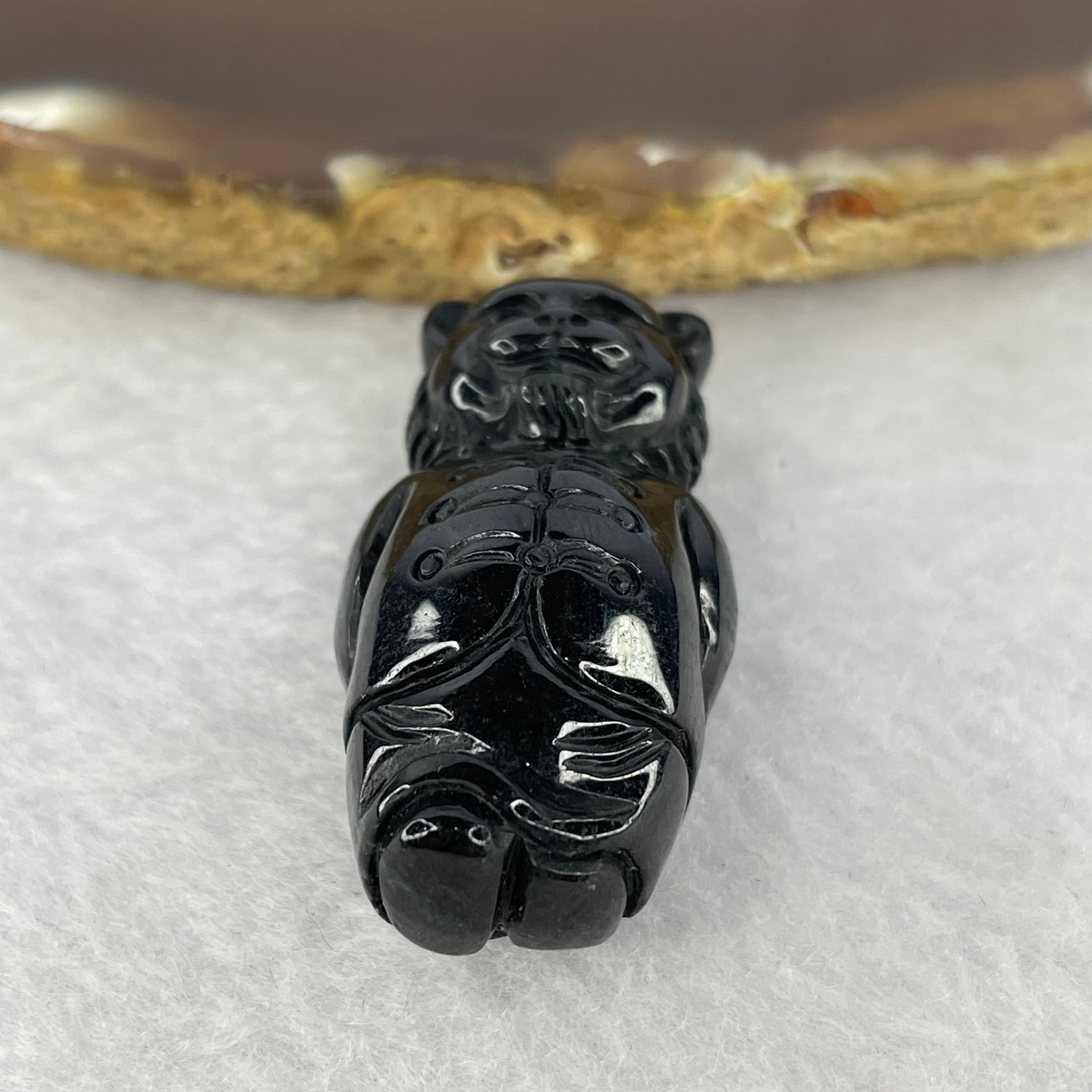 Type A Opaque Black Omphasite Jadeite Tiger Pendant A货墨翠老虎牌 18.54g 38.1 by 19.0 by 15.0 mm - Huangs Jadeite and Jewelry Pte Ltd