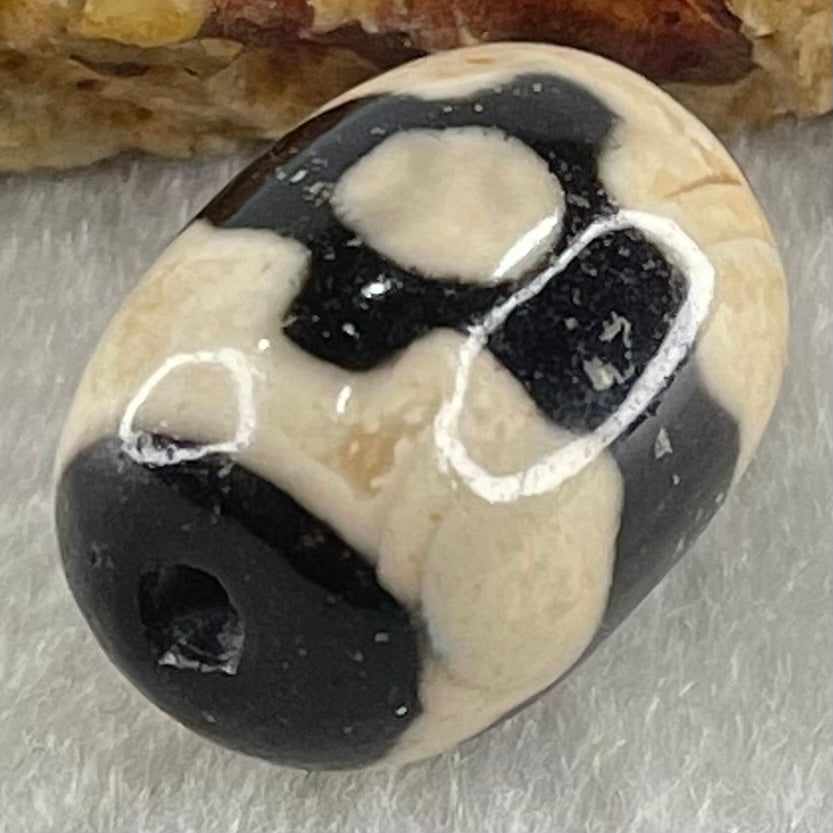 Natural Powerful Tibetan Old Oily Dark Brown With White Agate 3 Eyes Dzi Bead Heavenly Master (Tian Zhu) 三眼天诛 4.84g 17.5 by 13.2mm - Huangs Jadeite and Jewelry Pte Ltd