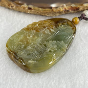 Grand Master Type A Green with Brownish Jadeite Shan Shui with Gui Ren Double Side Pendant 52.28g 55.3 by 38.2 by 7.3mm - Huangs Jadeite and Jewelry Pte Ltd