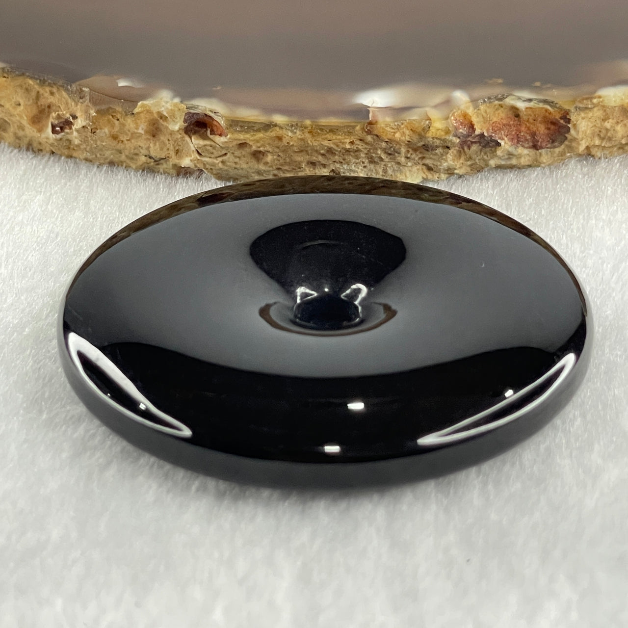 Type A Opaque Black Omphacite Jadeite Ping An Kou Donut Pendant 48.16g 50.2 by 8.9mm