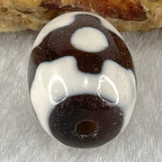 Natural Powerful Tibetan Old Oily Dark Brown With White Agate 3 Eyes Dzi Bead Heavenly Master (Tian Zhu) 三眼天诛 4.41g 17.4 by 12.8mm - Huangs Jadeite and Jewelry Pte Ltd
