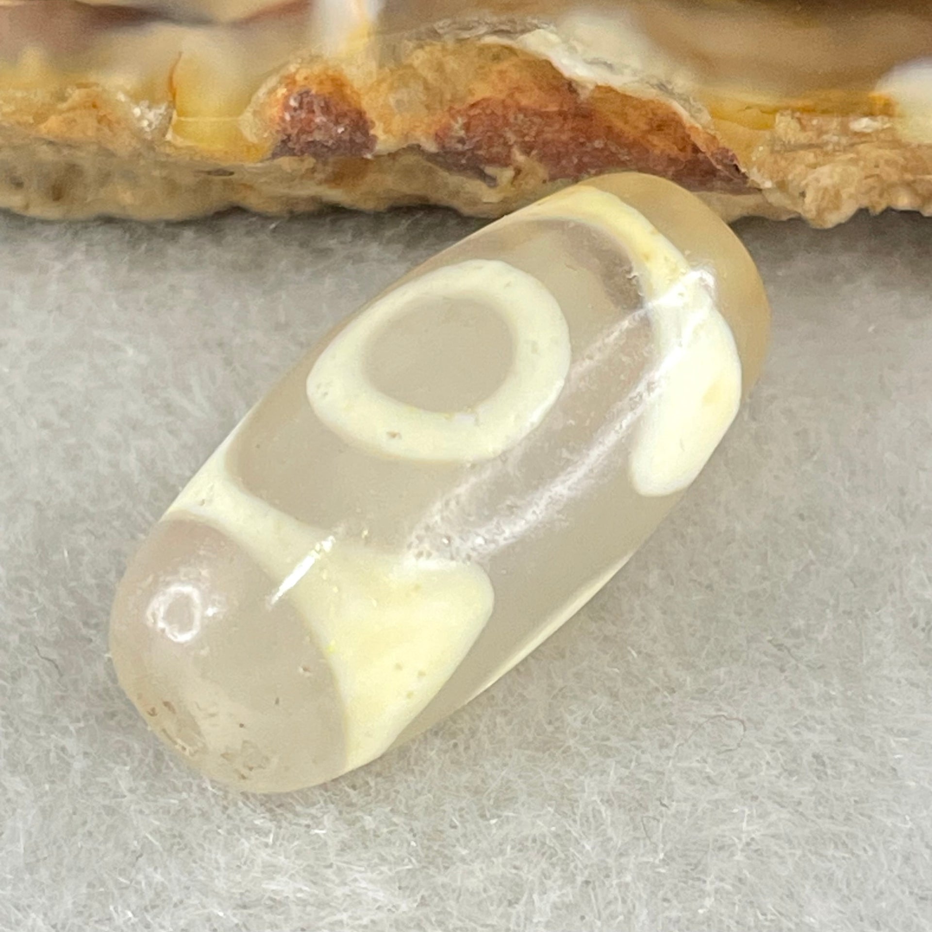 Natural Powerful Tibetan Old Oily Agate 3 Eyes Dzi Bead Heavenly Master (Tian Zhu) 三眼天诛 2.80g 20.1 by 9.9mm - Huangs Jadeite and Jewelry Pte Ltd