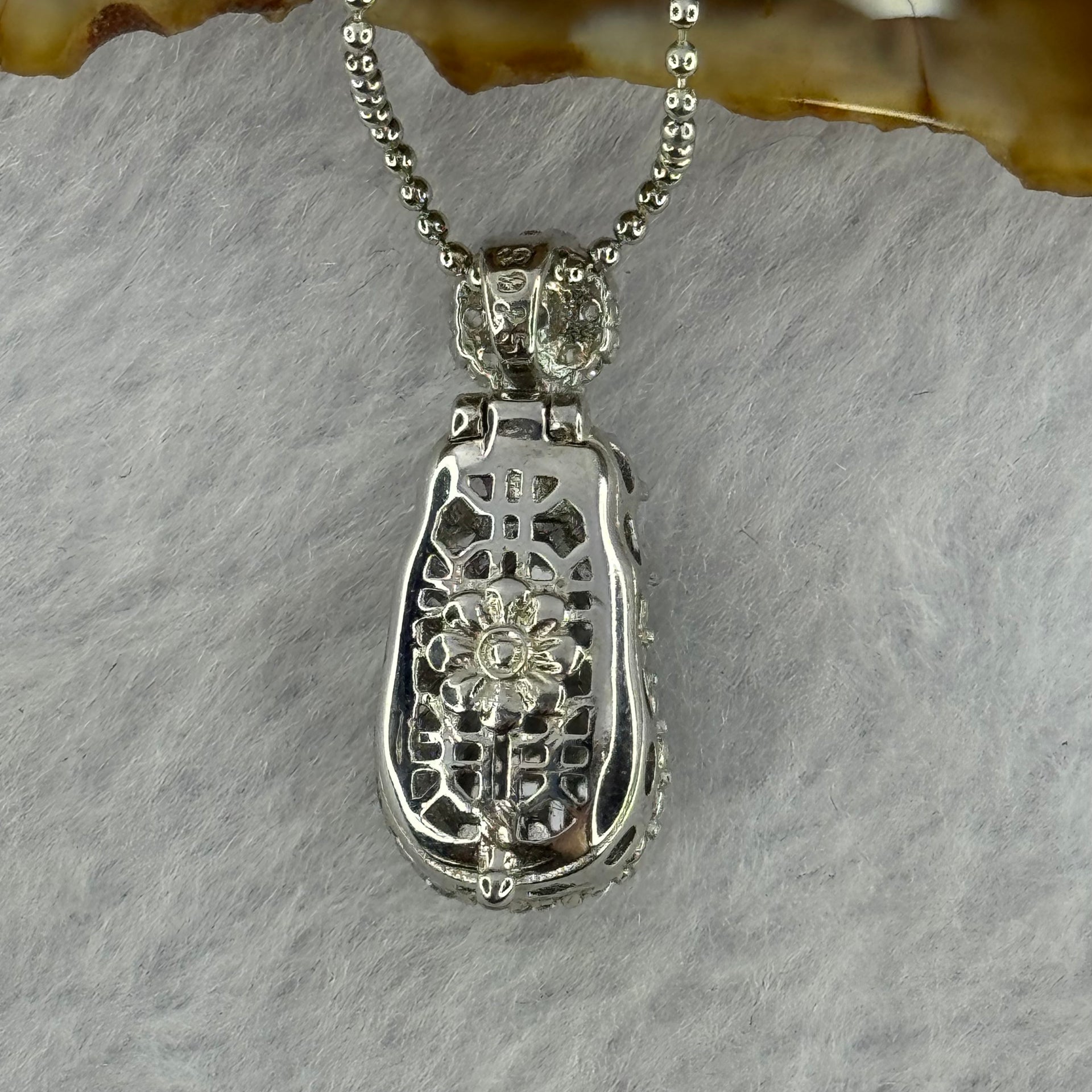 Type A Icy Green Omphasite Jadeite Milo Buddha 12.8 by 7.1 by 3.5mm with Crystals in S925 Sliver Necklace 2.87g - Huangs Jadeite and Jewelry Pte Ltd