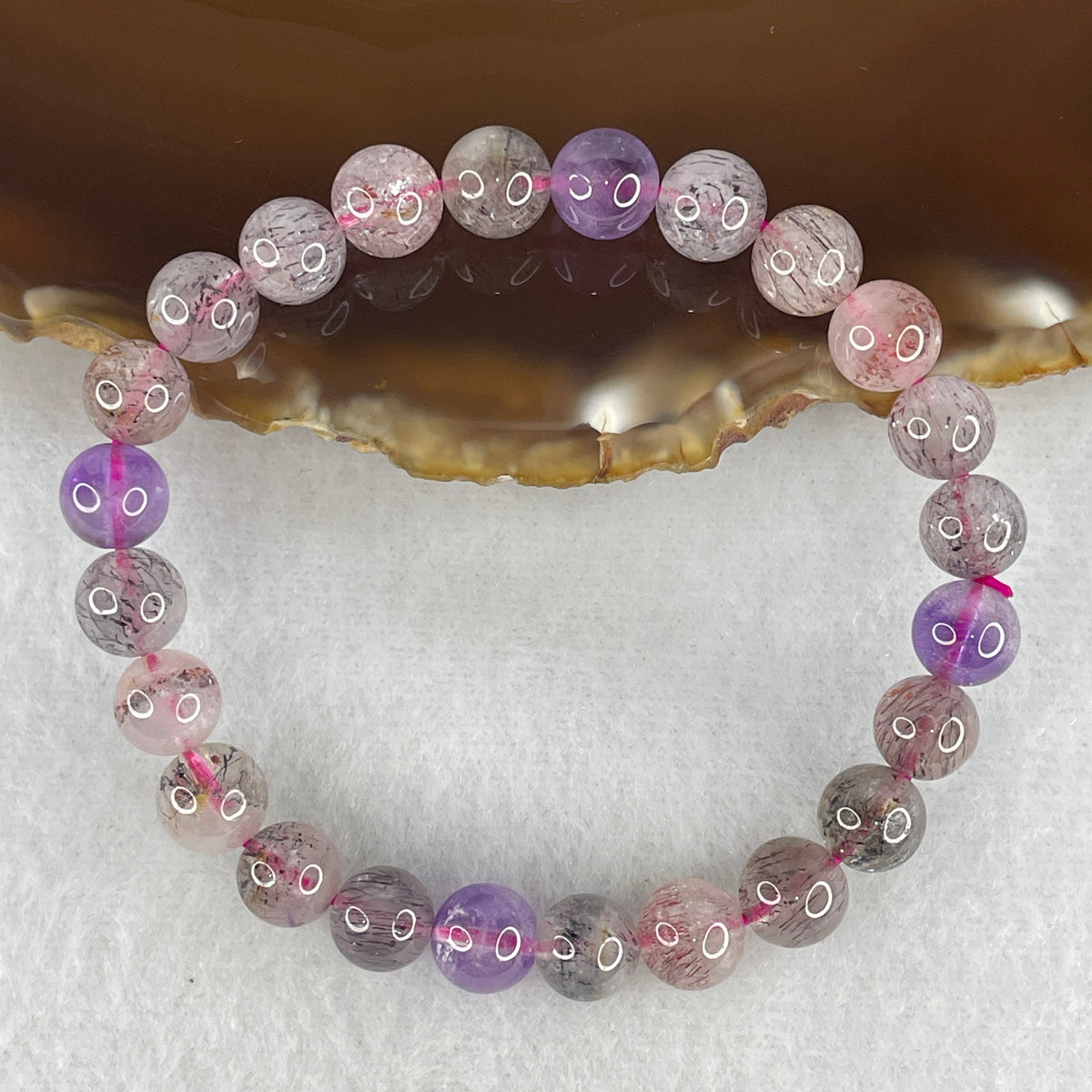 Certified Above-Average Grade Natural Super 7 Crystal Beads Bracelet | High-Density Multi-Bead Stackable Strand | Authentic Sacred Seven Multi-Mineral Inclusions Quartz Spiritual Catalyst & Auric Shield Bracelet (15.12g | 15.5cm Length | 7.9mm | 24 Beads)