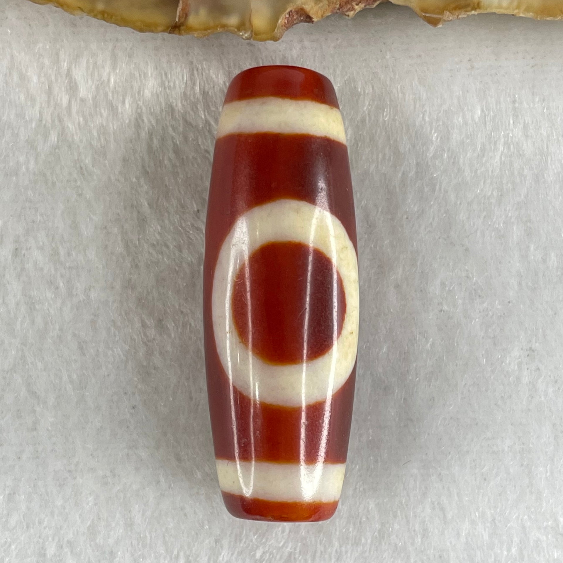 Natural Powerful Tibetan Old Oily Red White Agate One Eye Gold Metal Element Dzi Bead Heavenly Master (Tian Zhu) 一眼金天珠 10.47g 38.2 by 13.4mm - Huangs Jadeite and Jewelry Pte Ltd
