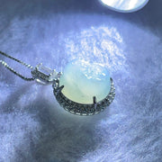 Type A Semi Icy Light Blueish Green Milo Buddha with Crystals in S925 Sliver Pendant and Necklace 6.13g 14.9 by 14.9 by 7.8mm - Huangs Jadeite and Jewelry Pte Ltd