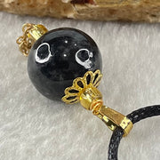 Type A Opaque Wuji Black Jadeite Bead Pendant with Black String Necklace 5.74g 13.3mm - Huangs Jadeite and Jewelry Pte Ltd